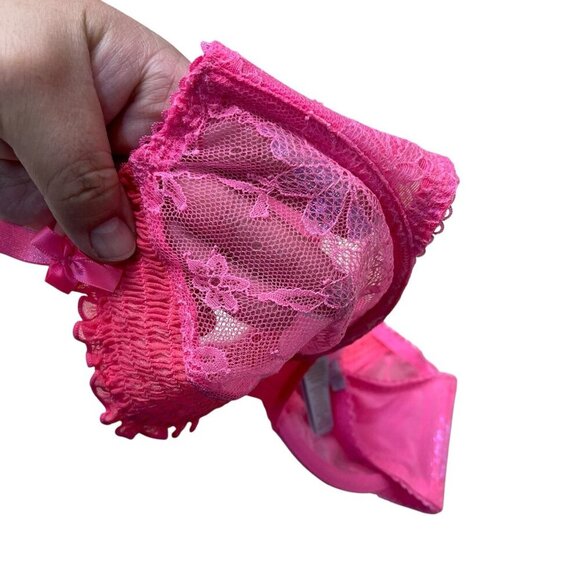 Savage x Fenty Lace Bra Sheer Mesh Hot Pink Sexy Floral 34D - Picture 7 of 8